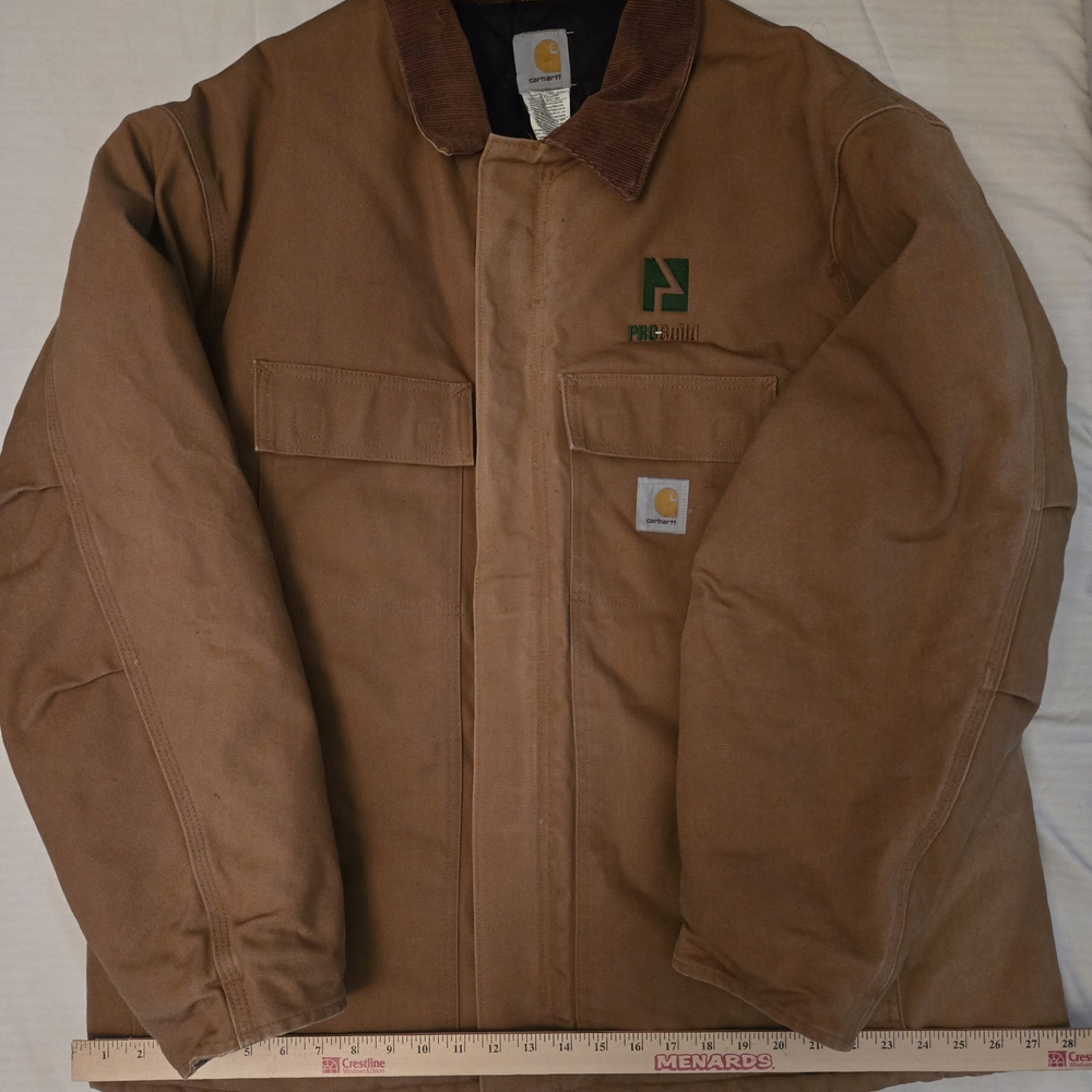 VTG Carhartt C03 BRN Mens Double Zip Barn Coat Reg Brown Canvas Size 52Reg
